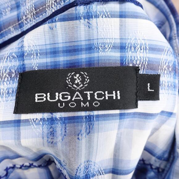 Bugatchi Uomo Shirt Mens Large Blue White Plaid Long Sleeve Button Down Casual - Picture 6 of 8